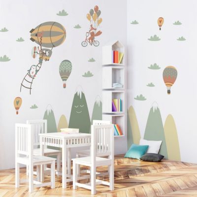 Stickers enfant montagnes scandinaves animaux acrobates 60 x 90 cm