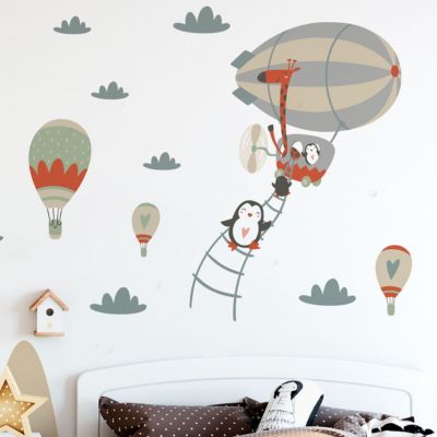 Stickers enfant montagnes scandinaves animaux acrobates 60 x 90 cm