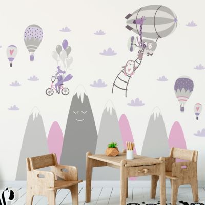 Stickers enfant montagnes scandinaves animaux vagabonds 40 x 60 cm