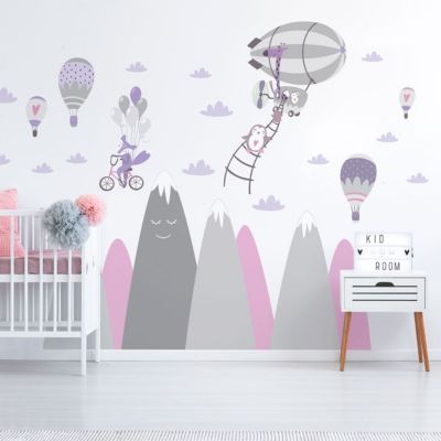 Stickers enfant montagnes scandinaves animaux vagabonds 40 x 60 cm