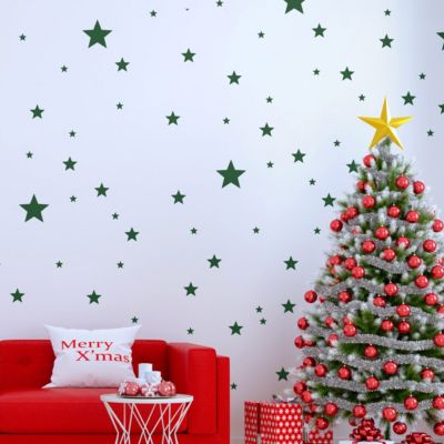 Stickers Lot des 130 étoiles - 95X175cm - verts - Autocollants adhésifs noël - décoration fêtes