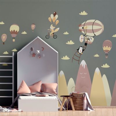 Stickers montagnes scandinaves animaux dans le ciel 100 x 150 cm