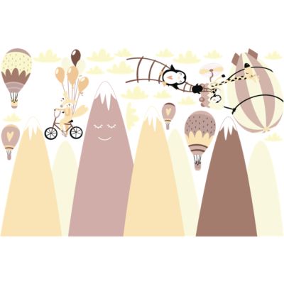 Stickers montagnes scandinaves animaux dans le ciel 100 x 150 cm