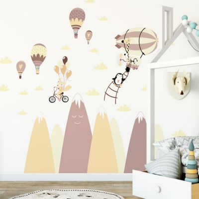 Stickers montagnes scandinaves animaux dans le ciel 100 x 150 cm