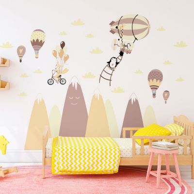 Stickers montagnes scandinaves animaux dans le ciel 100 x 150 cm