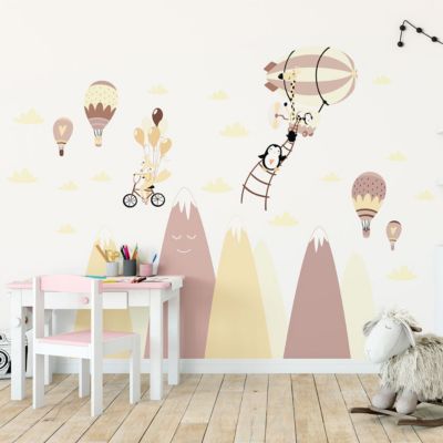 Stickers montagnes scandinaves animaux dans le ciel 100 x 150 cm