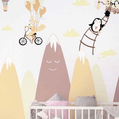 Stickers montagnes scandinaves animaux dans le ciel 100 x 150 cm