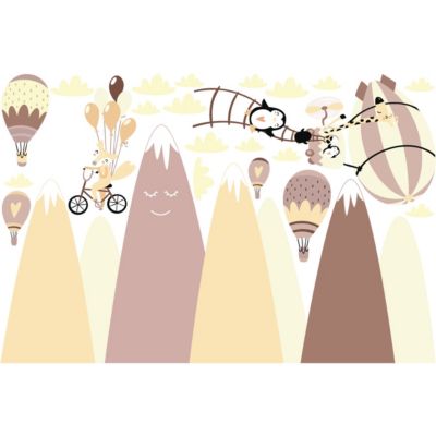 Stickers montagnes scandinaves animaux dans le ciel 100 x 150 cm