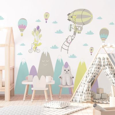 Stickers montagnes scandinaves animaux fantastiques 80 x 120 cm