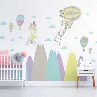 Stickers montagnes scandinaves animaux fantastiques 80 x 120 cm