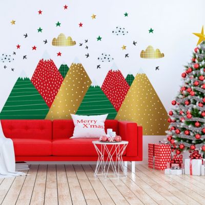 Stickers montagnes scandinaves de Noël 90 x 135 cm