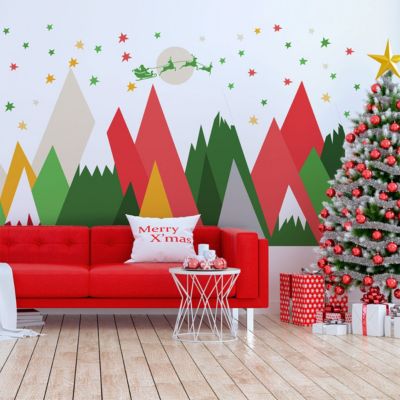 Stickers montagnes scandinaves fêtes de Noël 70 x 105 cm