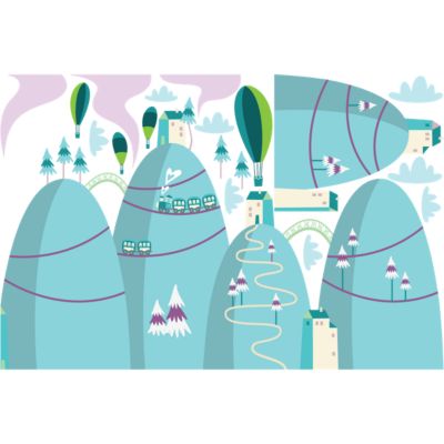 Stickers montagnes scandinaves lâcher de montgolfières 80 x 120 cm