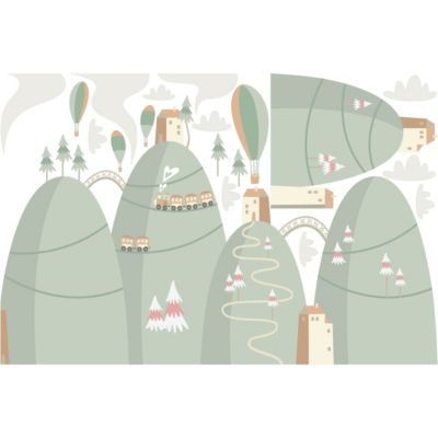 Stickers montagnes scandinaves montgolfières dans la ville 120 x 180 cm