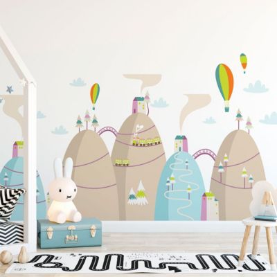 Stickers montagnes scandinaves montgolfières volant haut 60 x 90 cm