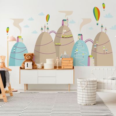 Stickers montagnes scandinaves montgolfières volant haut 60 x 90 cm
