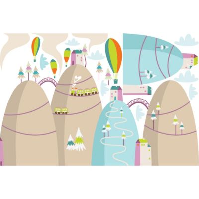 Stickers montagnes scandinaves montgolfières volant haut 60 x 90 cm