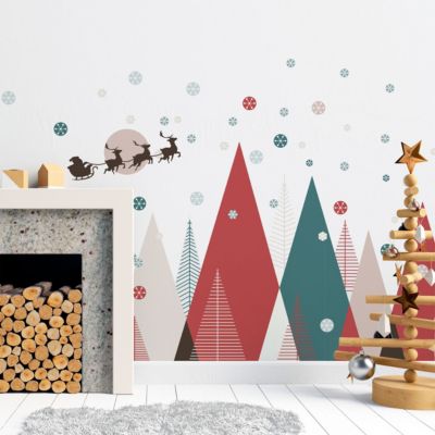 Stickers montagnes scandinaves Noël enneigé 90 x 135 cm