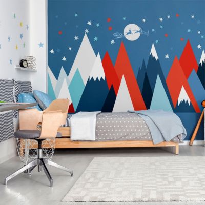 Stickers montagnes scandinaves rennes et père Noël 80 x 120 cm