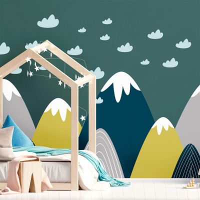 Stickers muraux enfants - Décoration chambre bébé - Autocollant Sticker mural géant enfant montagnes scandinaves DONKA - 90x135cm