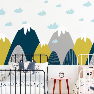 Stickers muraux enfants - Décoration chambre bébé - Autocollant Sticker mural géant enfant montagnes scandinaves DONKA - 90x135cm