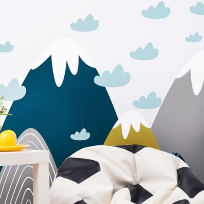 Stickers muraux enfants - Décoration chambre bébé - Autocollant Sticker mural géant enfant montagnes scandinaves DONKA - 90x135cm