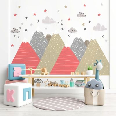 Stickers muraux enfants - Décoration chambre bébé - Autocollant Sticker mural géant enfant montagnes scandinaves KIKA - 90x135cm