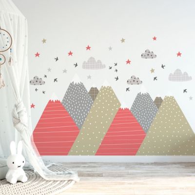 Stickers muraux enfants - Décoration chambre bébé - Autocollant Sticker mural géant enfant montagnes scandinaves KIKA - 90x135cm