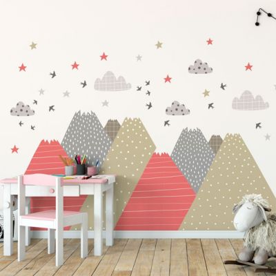 Stickers muraux enfants - Décoration chambre bébé - Autocollant Sticker mural géant enfant montagnes scandinaves KIKA - 90x135cm
