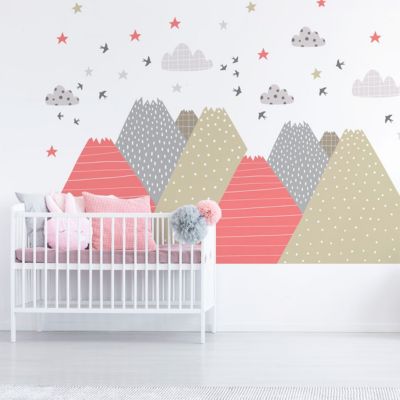 Stickers muraux enfants - Décoration chambre bébé - Autocollant Sticker mural géant enfant montagnes scandinaves KIKA - 90x135cm