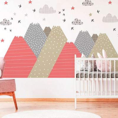 Stickers muraux enfants - Décoration chambre bébé - Autocollant Sticker mural géant enfant montagnes scandinaves KIKA - 90x135cm