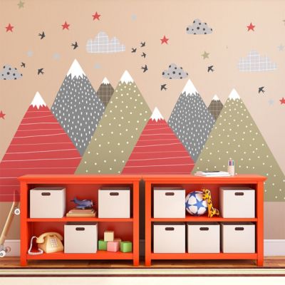 Stickers muraux enfants - Décoration chambre bébé - Autocollant Sticker mural géant enfant montagnes scandinaves KIKA - 90x135cm