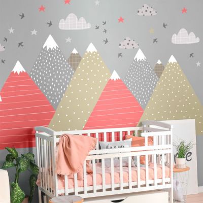 Stickers muraux enfants - Décoration chambre bébé - Autocollant Sticker mural géant enfant montagnes scandinaves KIKA - 90x135cm