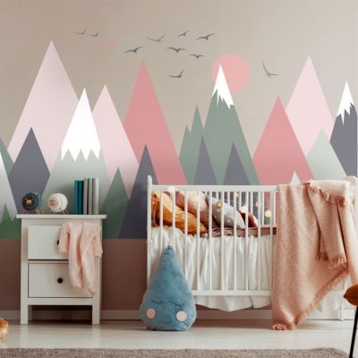 Stickers muraux enfants - Décoration chambre bébé - Autocollant Sticker mural géant enfant montagnes scandinaves ODEKA - 70x105cm
