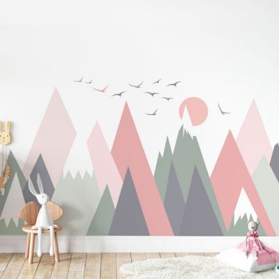 Stickers muraux enfants - Décoration chambre bébé - Autocollant Sticker mural géant enfant montagnes scandinaves ODEKA - 70x105cm