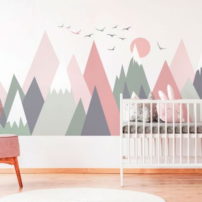 Stickers muraux enfants - Décoration chambre bébé - Autocollant Sticker mural géant enfant montagnes scandinaves ODEKA - 70x105cm