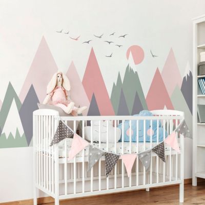 Stickers muraux enfants - Décoration chambre bébé - Autocollant Sticker mural géant enfant montagnes scandinaves ODEKA - 70x105cm