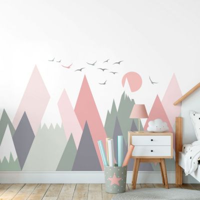 Stickers muraux enfants - Décoration chambre bébé - Autocollant Sticker mural géant enfant montagnes scandinaves ODEKA - 70x105cm