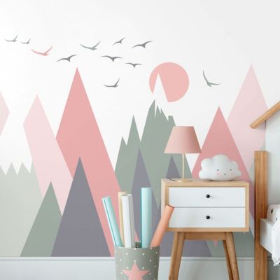 Stickers muraux enfants - Décoration chambre bébé - Autocollant Sticker mural géant enfant montagnes scandinaves ODEKA - 70x105cm