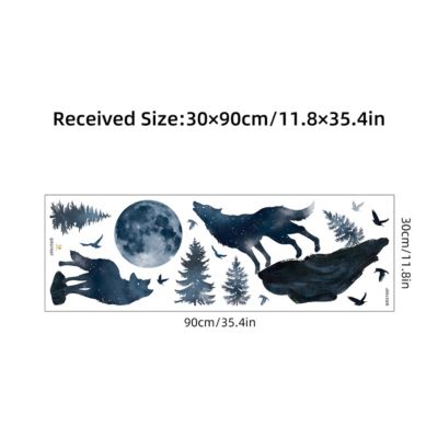 Stickers Muraux Loup Lune Autocollants Muraux Mural Stickers Loup de Minuit Oiseaux pour Chambre Salon Bébé Pépinière