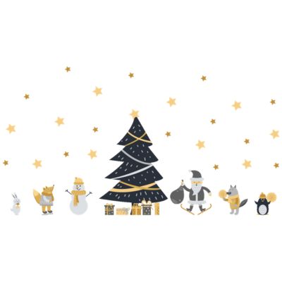 Stickers Noël scandinave sous les étoiles - Autocollants stickers adhésifs noël - décoration fêtes - 75x50cm