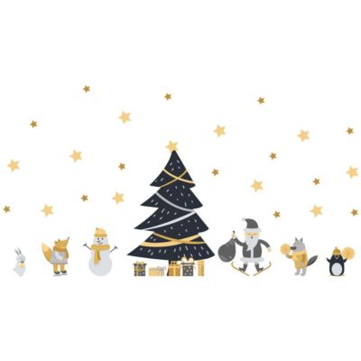 Stickers Noël scandinave sous les étoiles - Autocollants stickers adhésifs noël - décoration fêtes - 75x50cm