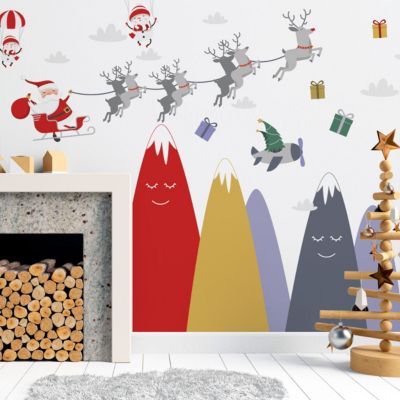 Stickers père Noël dans les montagnes scandinaves 60 x 90 cm