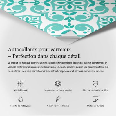 Stickers pour carrelage Wallfluent 10x10 cm Motif de feuilles rythmé Cuisine Salle de Bain 24 pcs