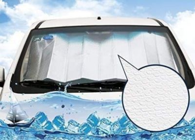 STOCK ALL (130 x 60 cm) Pare-soleil de voiture pliable universel pour pare-brise avant avec 2 ventouses et 2 sangles