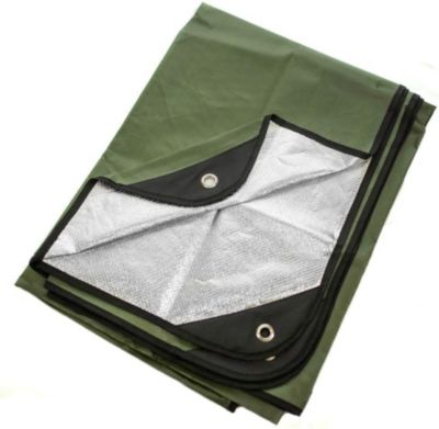 STOCK ALL Couverture de survie d'extérieur (vert olive) - Chaude, réfléchissante, d'urgence - 150 mm x 210 mm