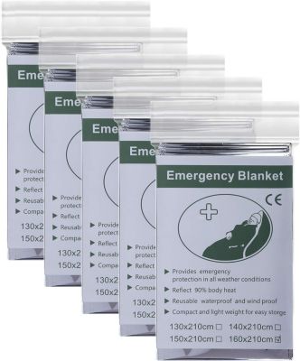 STOCK ALL Couverture de survie multifonctionnelle pour camping, randonnée, kit de premiers secours, argent 160 x 210 cm