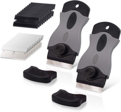 STOCK ALL Grattoirs de cuisinière en céramique noirs, 2 pièces, contenant 10 grattoirs en plastique et 10 lames en métal, pour ret