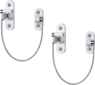 STOCK ALL Lot de 2 verrous de fenêtre pour fenêtres en PVC, limiteurs de câble de fenêtre avec clés et vis pour la sécurité des en