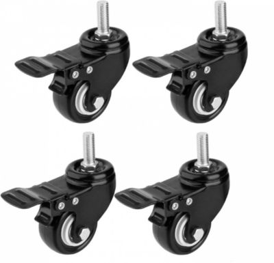 STOCK ALL Lot de 4 roulettes pivotantes noires de 5 cm avec frein, en caoutchouc robuste pour chariot, établi et meubles tige file